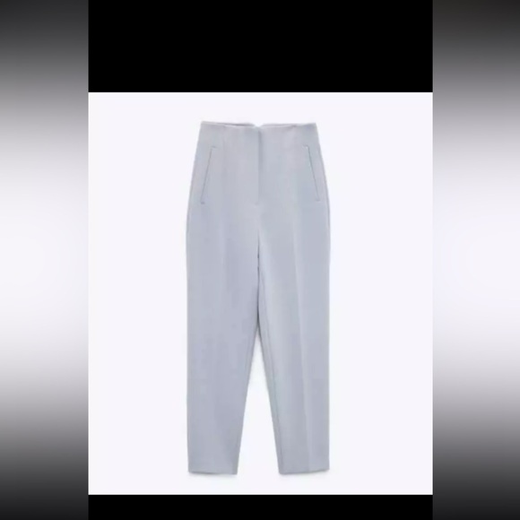 ZARA WOMAN HIGH-WAISTED PANTS LIGHT BLUE - Picture 4 of 15